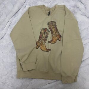 Gildan Beige Sweatshirt with Western Boots Design